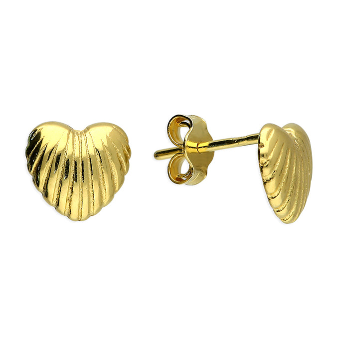 Sterling Silver Gold Plated lined heart Stud Earrings