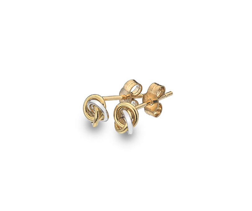 Gold spiral earrings on a white background