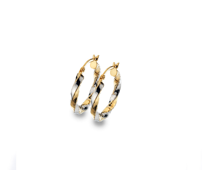 Gold and silver hoop earrings on a white background