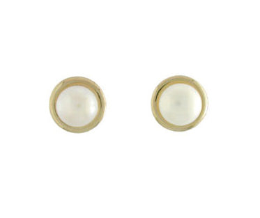 Pair of gold earrings with white gemstones on a white background