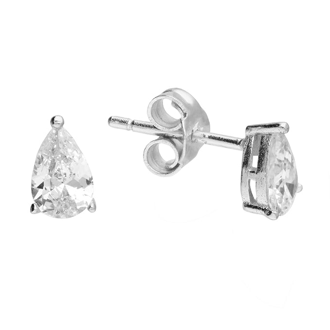 Sterling Silver Cubic Zirconia  Pear Shaped Stud Earrings