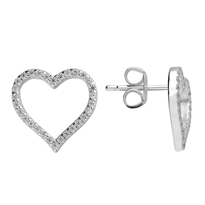 Sterling Silver Cubic Zirconia Open Heart Stud Earrings