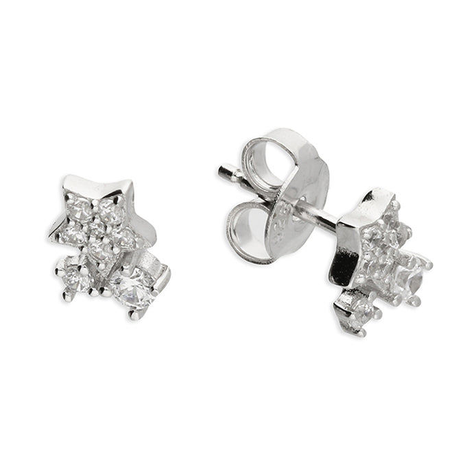 Sterling Silver Cubic Zirconia  Star Stud Earrings
