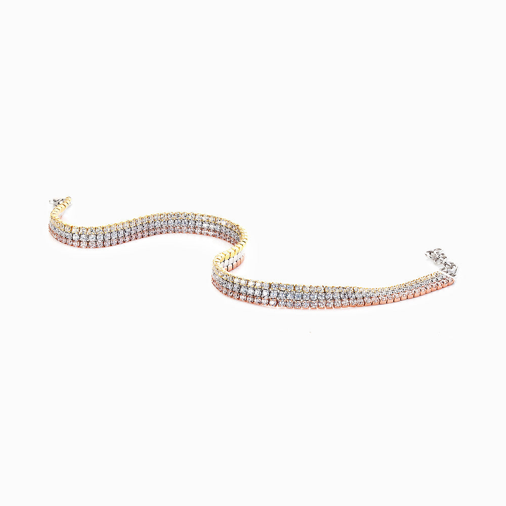 925 Cubic Zirconia 3 Row 3 Colour Tennis Bracelet image 0