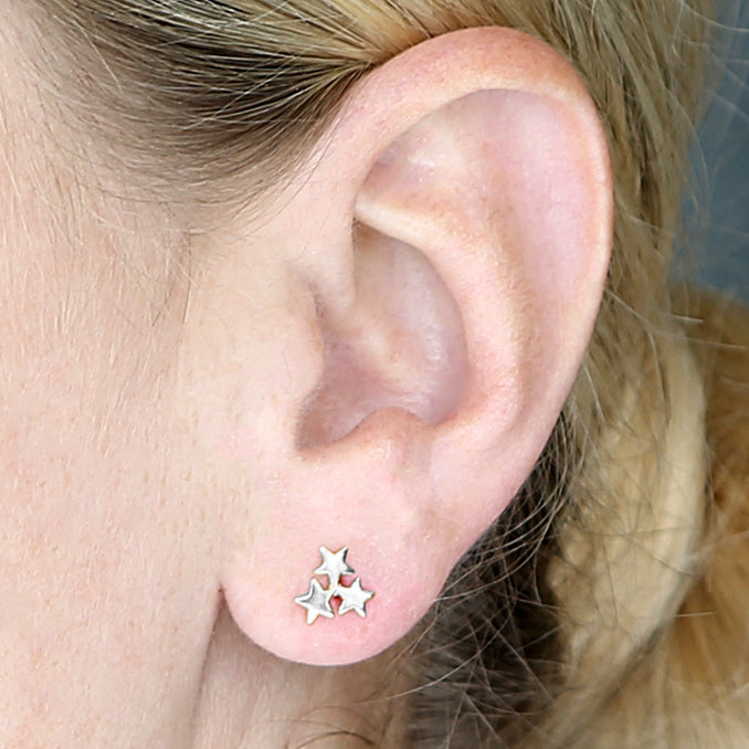 Sterling Silver Triple Star Stud Earrings