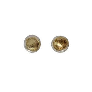 Pair of gold round earrings on a white background
