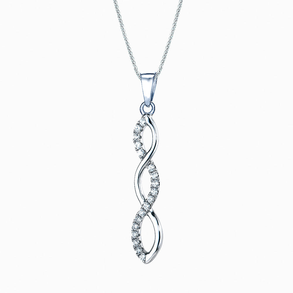Silver necklace with a spiral pendant on a white background