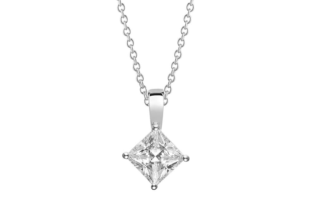 Diamond necklace with a clear gemstone on a white background