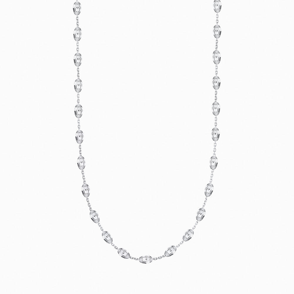 Silver chain necklace on a white background