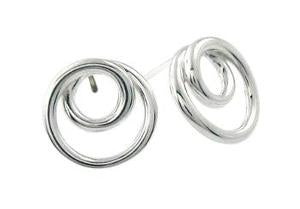 Pair of silver stud earrings on a white background