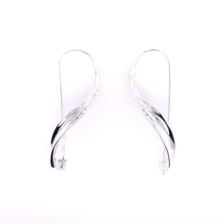 Silver earrings on a white background