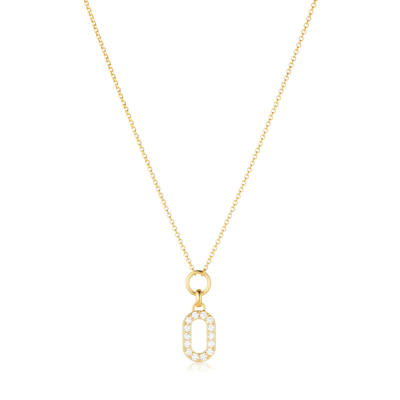 Gold necklace with a pendant on a white background