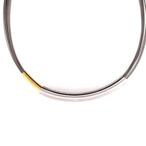 Close-up of a silver ring with a gold accent on a white background