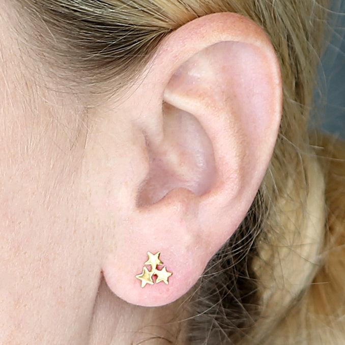 Sterling Silver Gold Plated Triple Star Stud Earrings