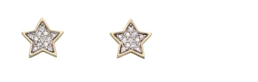 9ct Gold Diamond Set Star Stud Earrings