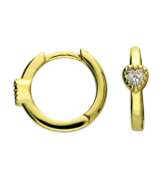 Sterling Silver Gold Plated heart Huggie Earrings
