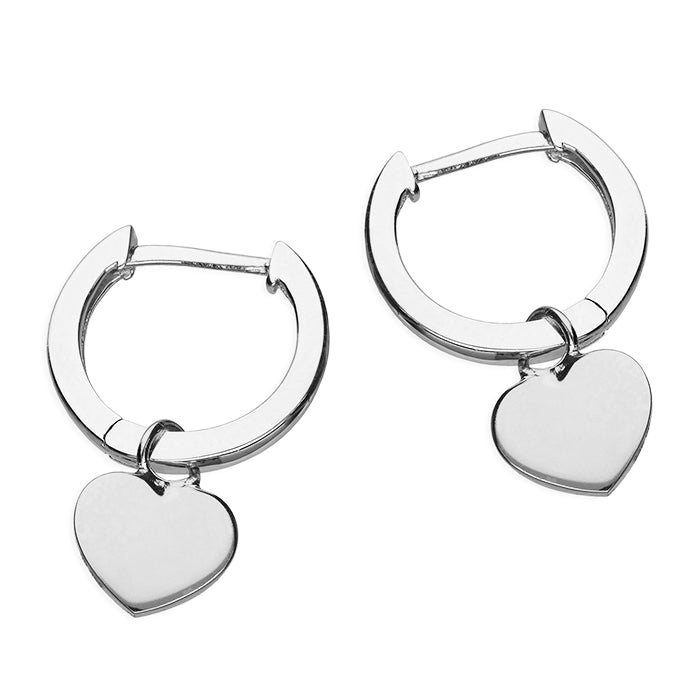 Sterling Silver Plain Huggie Earrings with Heart drop