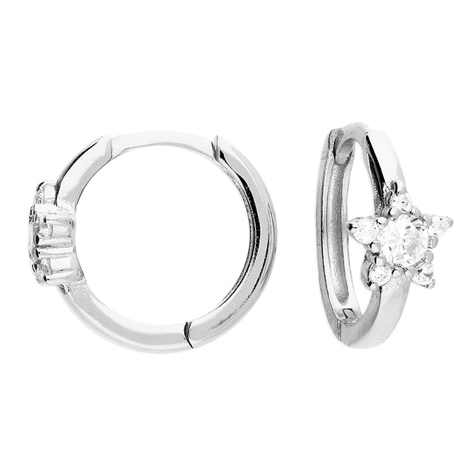 Sterling Silver Cubic Zirconia Star Huggie Earrings