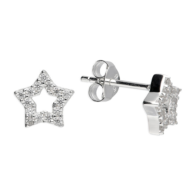 Sterling Silver Cubic Zirconia Open Star Stud Earrings