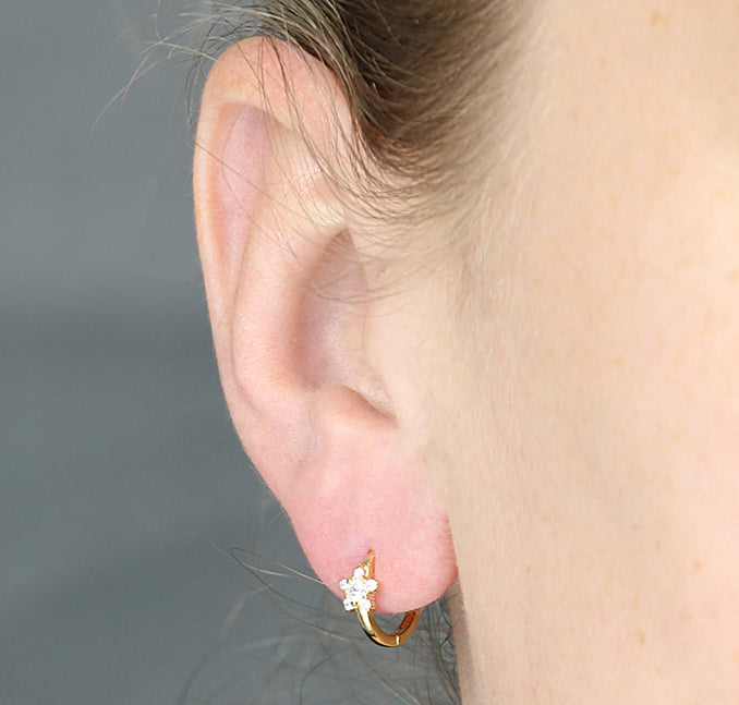 Sterling Silver Gold Plated Cubic Zirconia Star Huggie Earrings