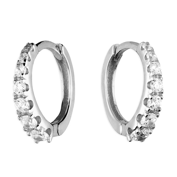 Sterling Silver Graduated Cubic Zirconia Huggie Earrings