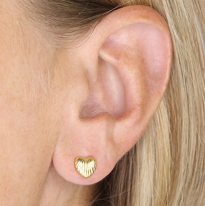 Sterling Silver Gold Plated lined heart Stud Earrings