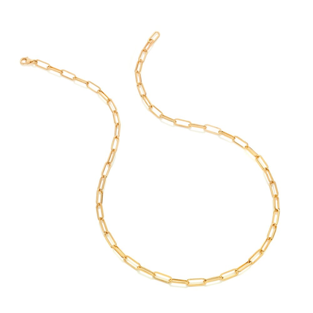 Gold chain necklace on a white background
