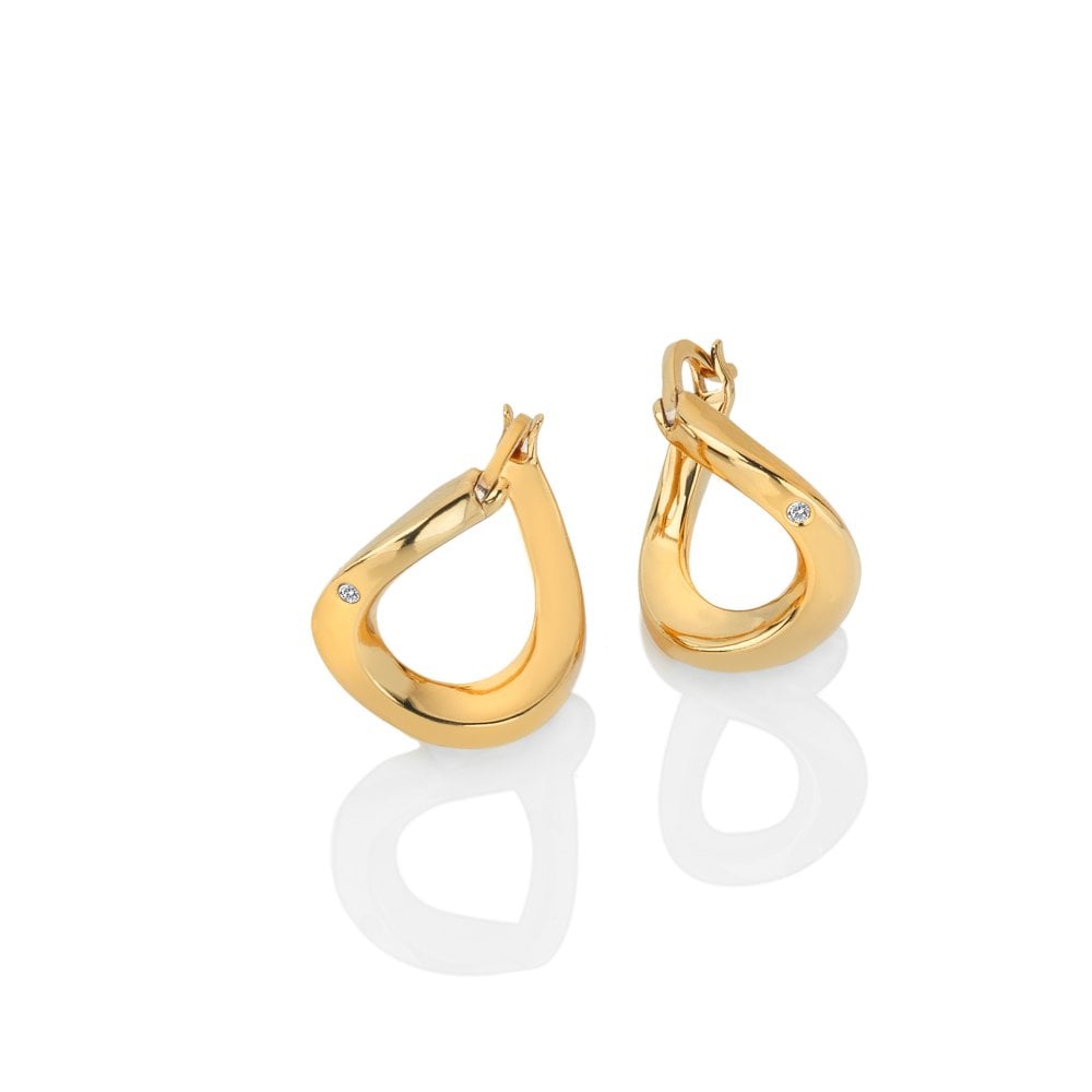Gold hoop earrings on a white background