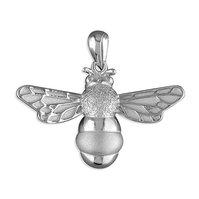 Silver bee pendant on a white background
