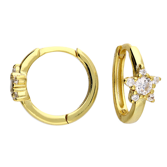 Sterling Silver Gold Plated Cubic Zirconia Star Huggie Earrings