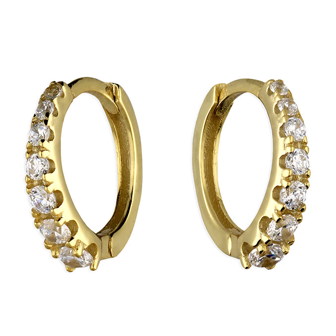 Sterling Silver Gold Plated Graduated Cubic Zirconia Huggie Earrings