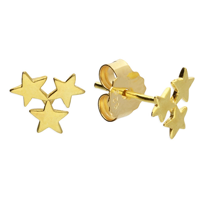 Sterling Silver Gold Plated Triple Star Stud Earrings