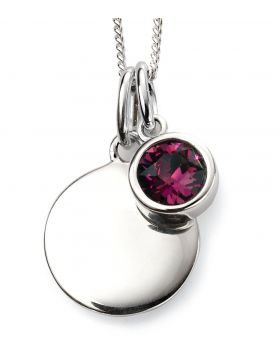 Silver pendant with a red gemstone on a white background