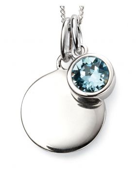 Silver pendant with a blue gemstone on a white background