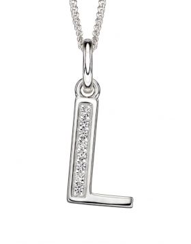 Sterling Silver, Cubic Zirconia Initial Pendant and chain