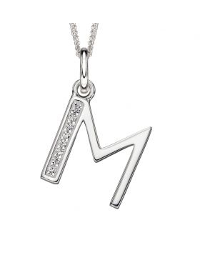 Sterling Silver, Cubic Zirconia Initial Pendant and chain