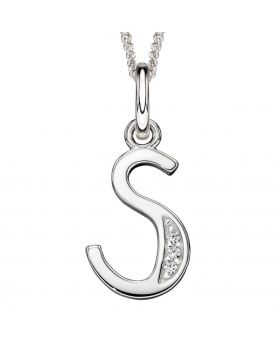 Sterling Silver, Cubic Zirconia Initial Pendant and chain