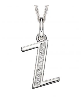 Sterling Silver, Cubic Zirconia Initial Pendant and chain
