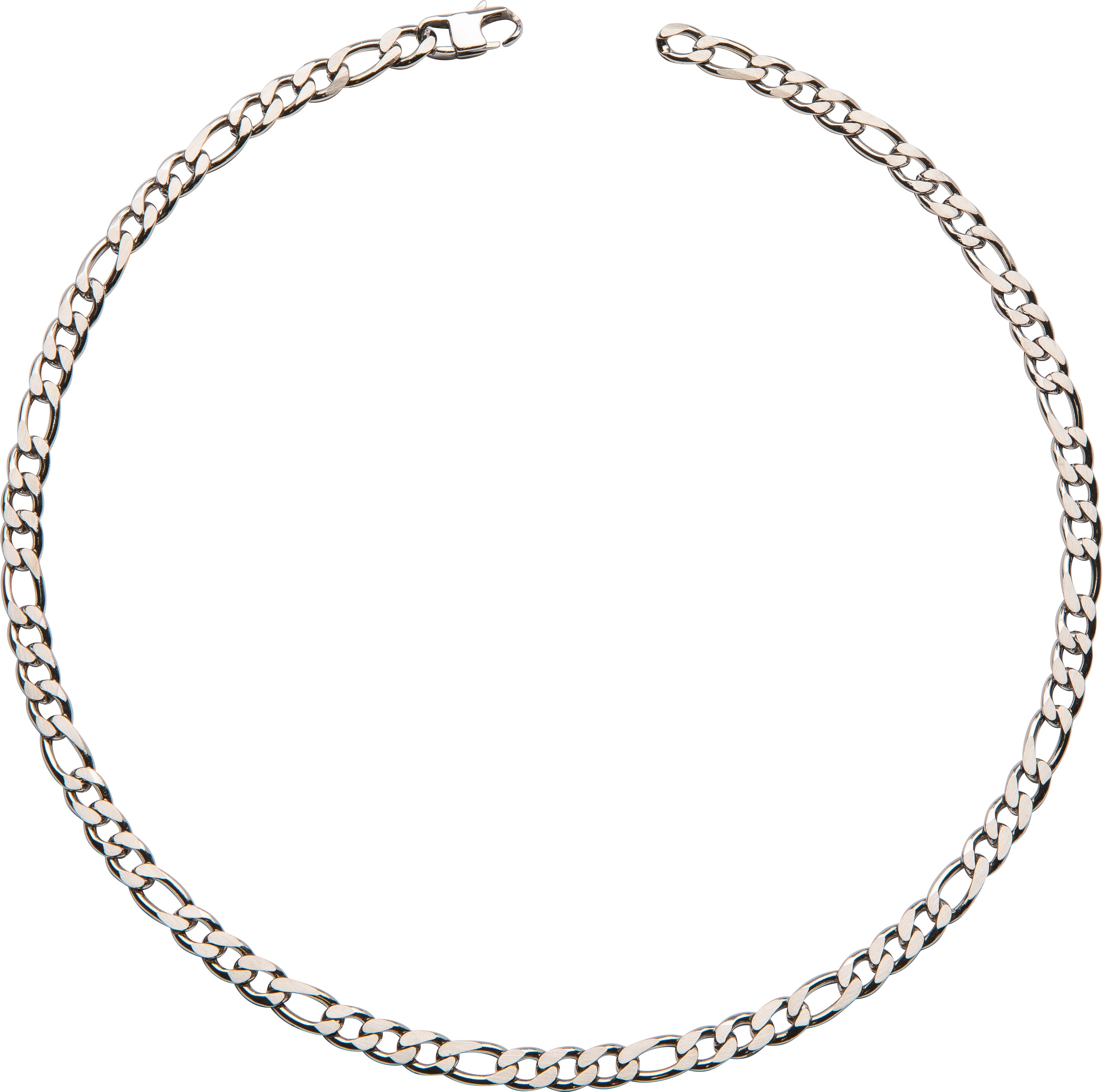 Silver chain necklace on a white background