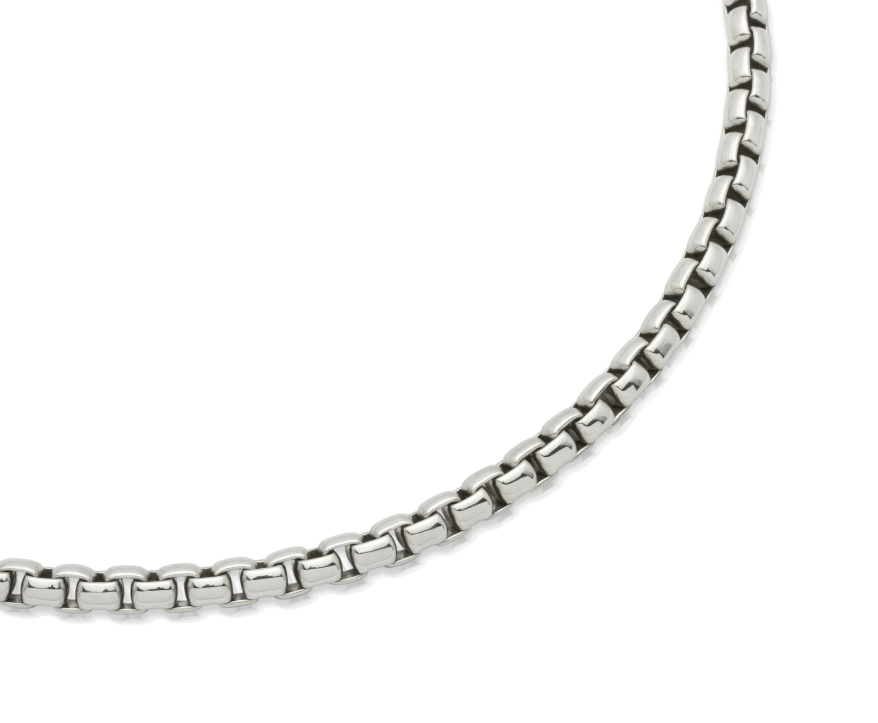 Silver chain necklace on a white background