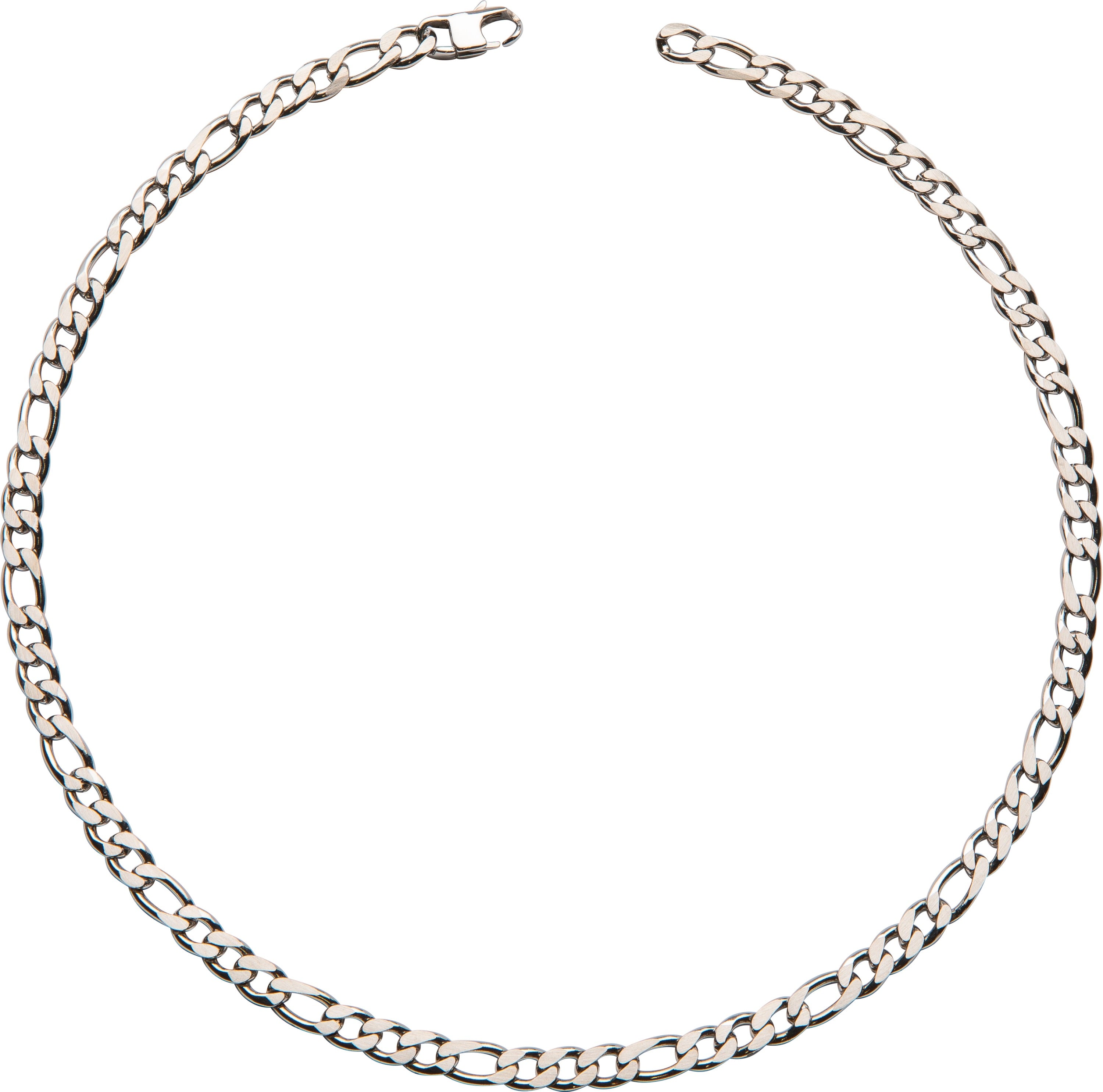Silver chain necklace on a white background