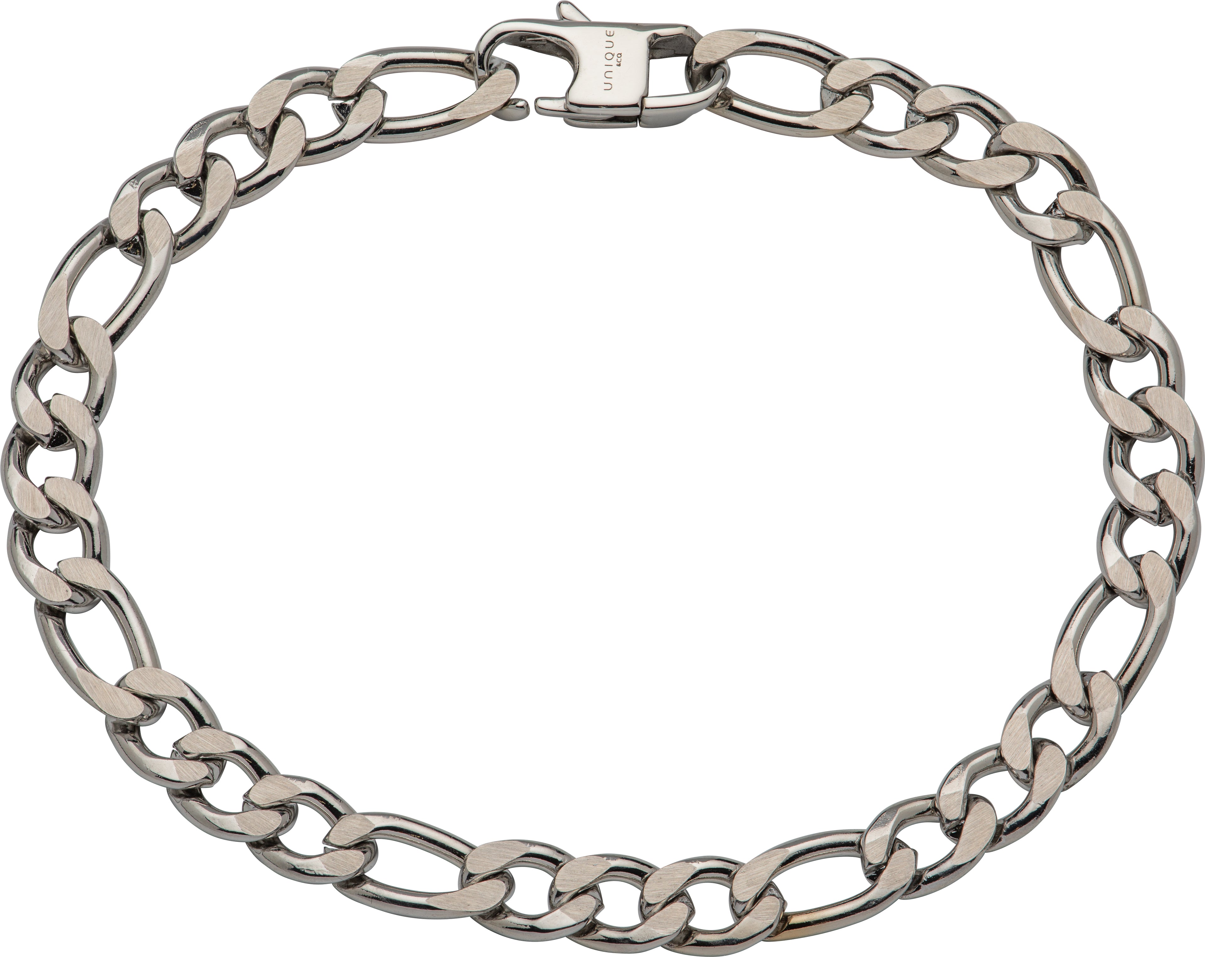 Silver chain bracelet on a white background