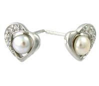 925 Freshwater Pearl and CZ Heart Stud Earrings image 0