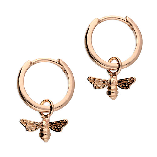 925 Silver Rose Gold Plated Bee Hoop Earrings image 0